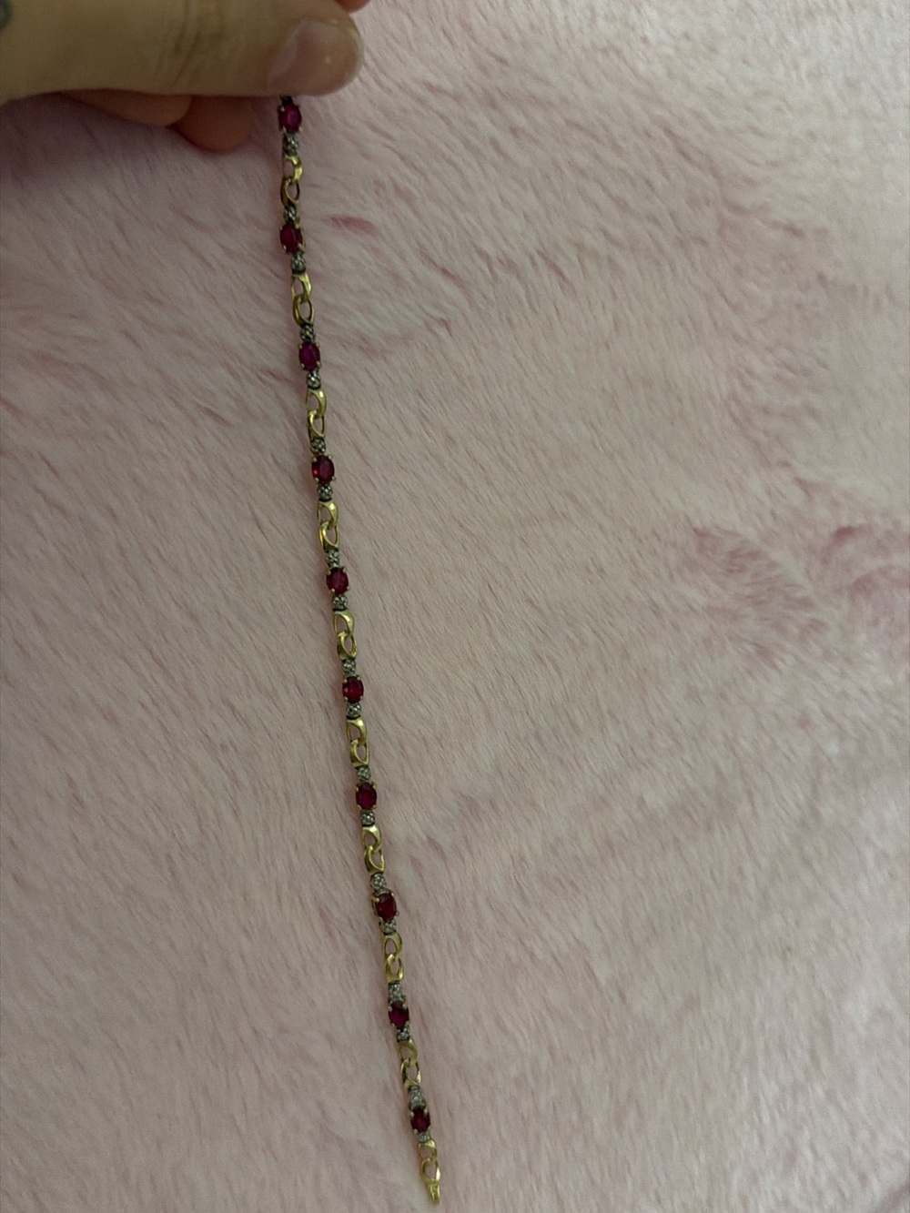 Vintage yellow gold tennis link bracelet with ruby gemstones